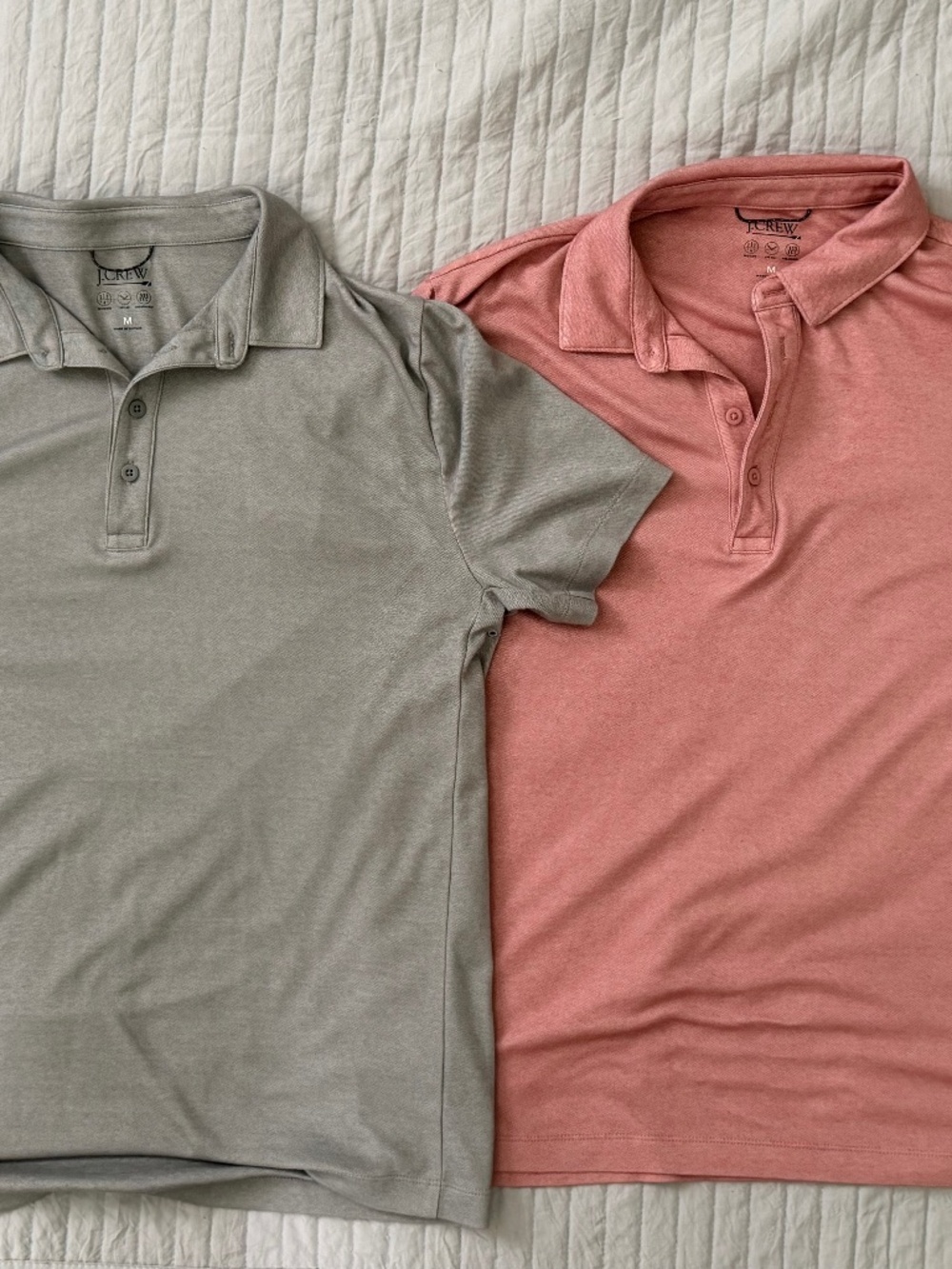 2 x J. Crew Performance Polos w/CoolMAX (BN365) ~ Men's Medium Grey Pink